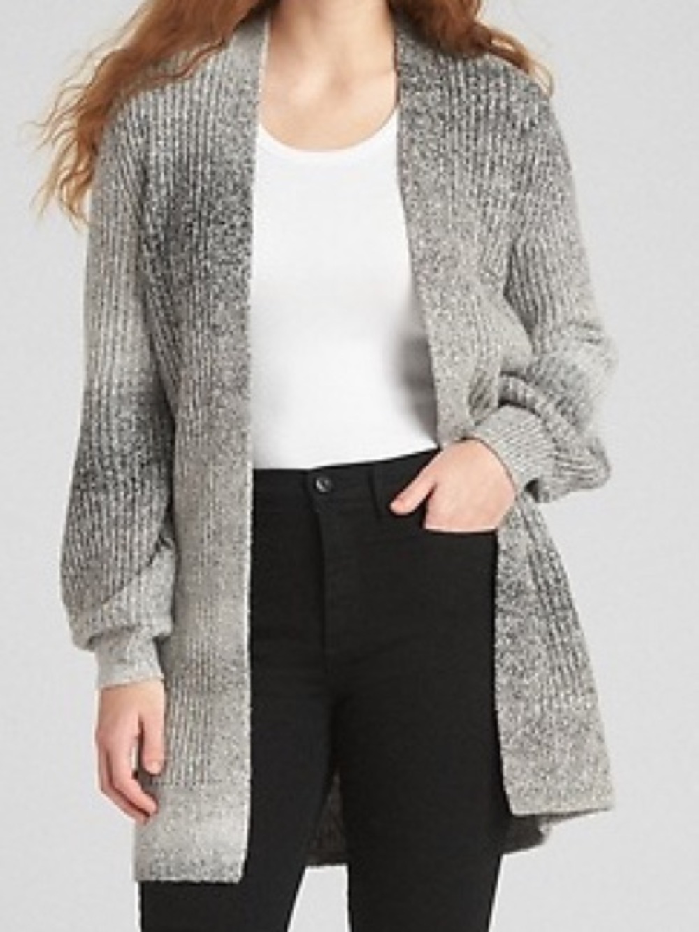 GAP Textured Open-Front Cardigan Sweater Blue White Cozy Chunky Knit XS